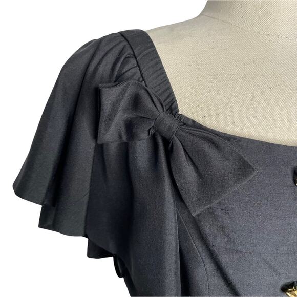 Nipon Boutique 2 Piece Silk Set Blouse and Skirt Peplum Ruffle Bow VTG Black 4 - Picture 4 of 13
